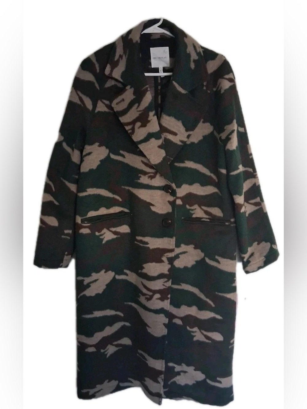 Avec Les Filles Camouflage Wool-Blend Jacket in Green, Brown & Beige